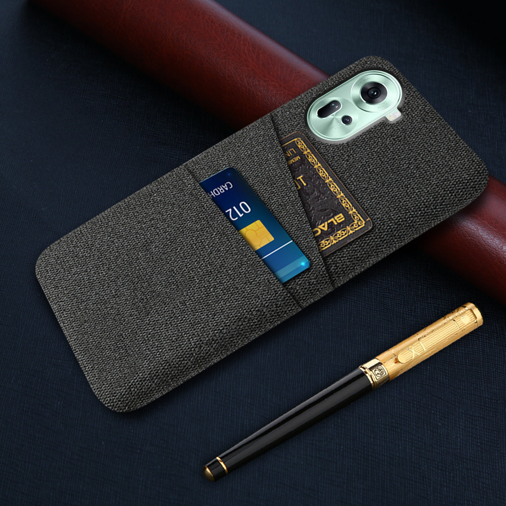 Back Cover for Oppo Reno11 5G (Global) Dual Card Holder Cloth Texture Hard PC Cell Phone Case Back Cover for Oppo Reno11 5G (Global) Dual Card Holder Cloth Texture Hard PC Cell Phone Case